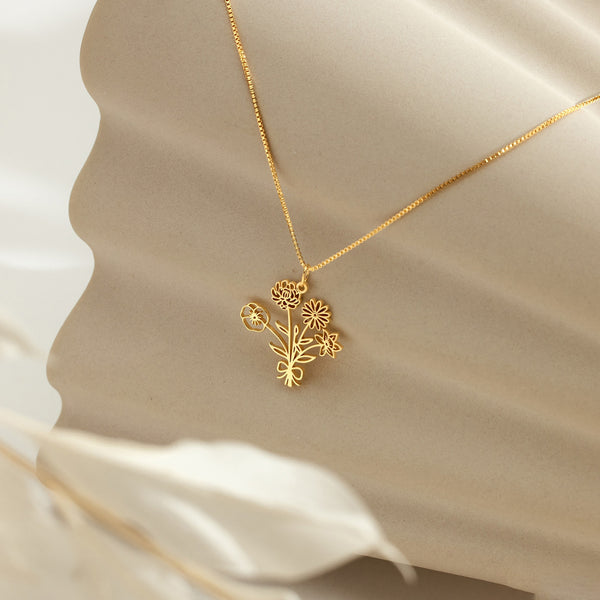  Custom Birth Flower Bouquet Necklace Stainless Steel - friendship necklace gift from Bestie Keepsake