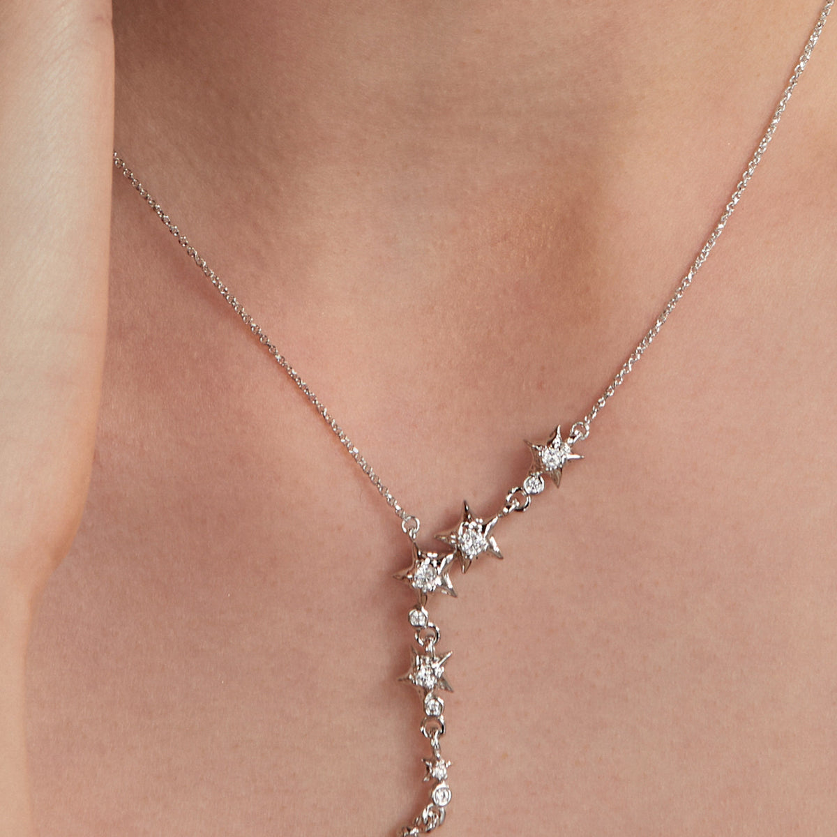  Asymmetrical Star Charm Y-Necklace with Cubic Zirconia - friendship necklace gift from Bestie Keepsake