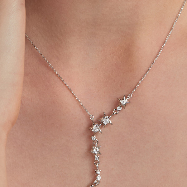  Asymmetrical Star Charm Y-Necklace with Cubic Zirconia - friendship necklace gift from Bestie Keepsake