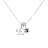  Pavé Initial and Blue Crystal Bloom Necklace - friendship necklace gift from Bestie Keepsake