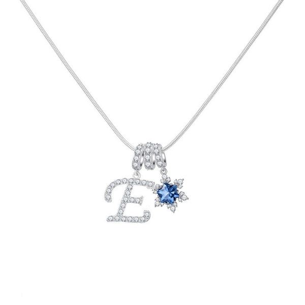  Pavé Initial and Blue Crystal Bloom Necklace - friendship necklace gift from Bestie Keepsake