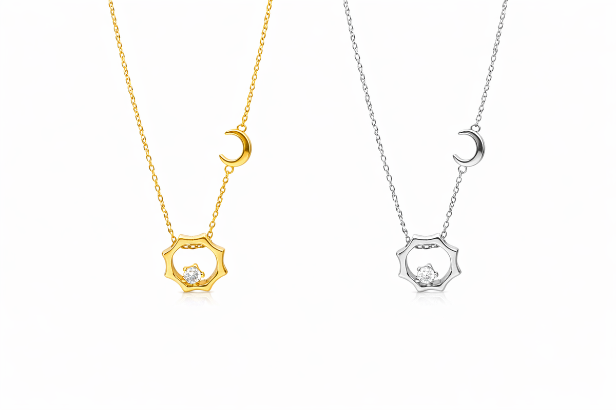  Celestial Sun and Moon Octagon Necklace Sterling Silver - friendship necklace gift from Bestie Keepsake