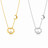  Celestial Sun and Moon Octagon Necklace Sterling Silver - friendship necklace gift from Bestie Keepsake