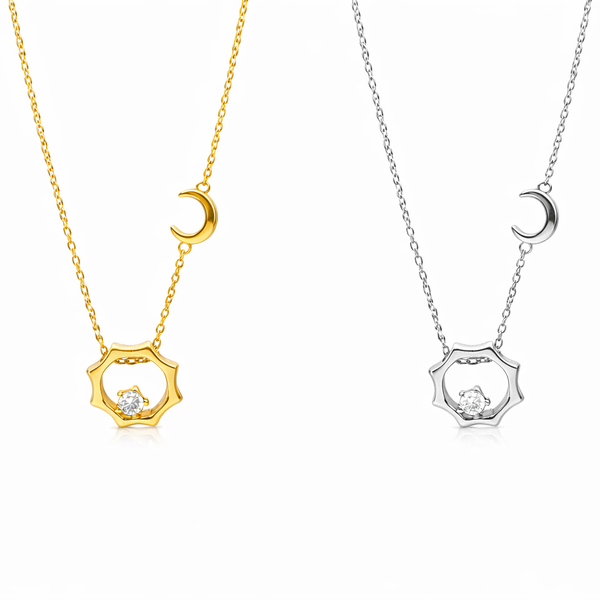  Celestial Sun and Moon Octagon Necklace Sterling Silver - friendship necklace gift from Bestie Keepsake