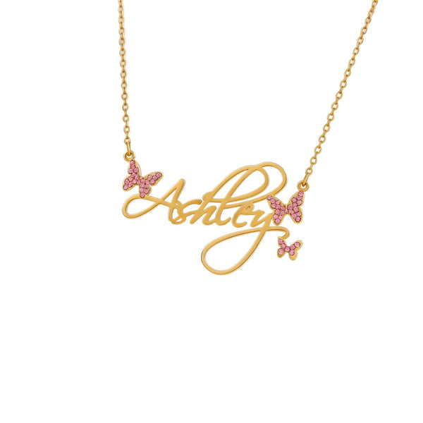  Butterfly Script Name Necklace Stainless Steel - friendship necklace gift from Bestie Keepsake