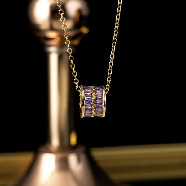  Ornate Pave Zircon Cylinder Pendant Necklace - friendship necklace gift from Bestie Keepsake