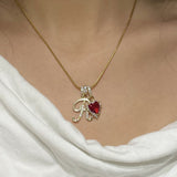  Ornate Script Initial & Red Heart Necklace in 18K Gold Plated - friendship necklace gift from Bestie Keepsake