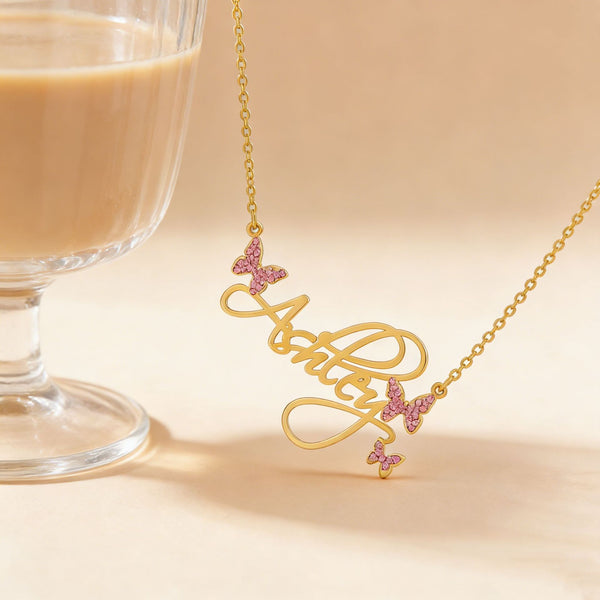  Butterfly Script Name Necklace Stainless Steel - friendship necklace gift from Bestie Keepsake