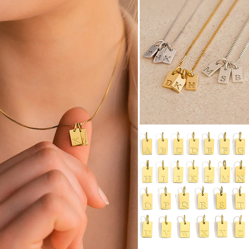  Miniature Initial Tag Necklace Stainless Steel - friendship necklace gift from Bestie Keepsake