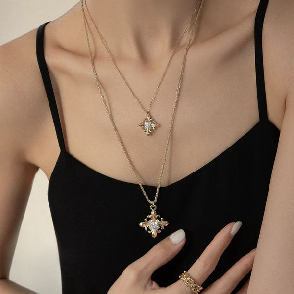  Ornate Fleur-de-lis Pendant Necklace with Cubic Zirconia - friendship necklace gift from Bestie Keepsake