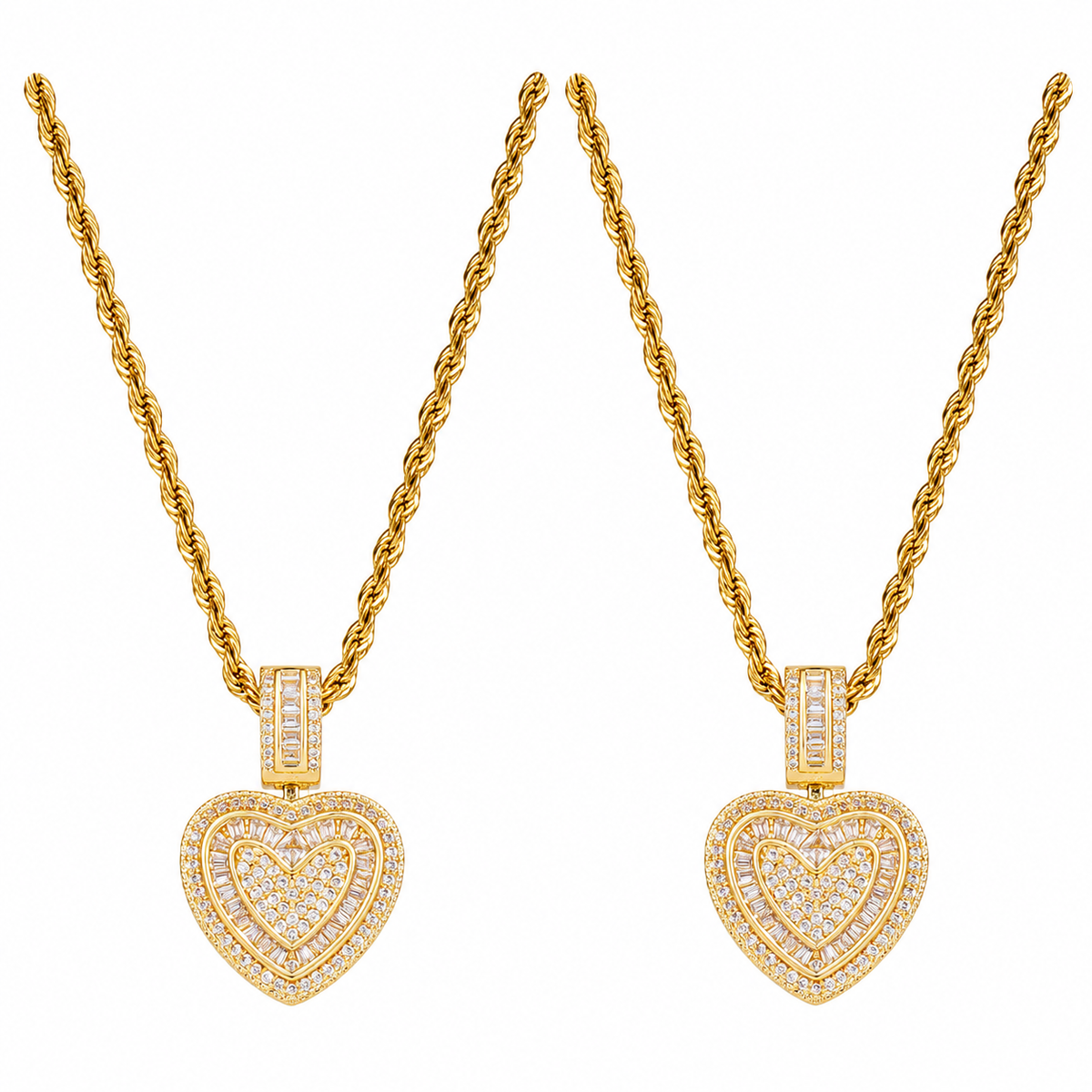  Iced Baguette Heart Pendant Necklace in Copper - friendship necklace gift from Bestie Keepsake