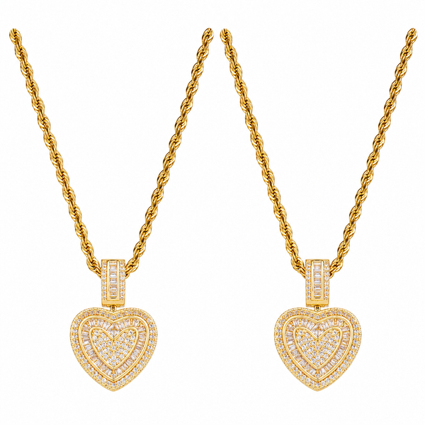  Iced Baguette Heart Pendant Necklace in Copper - friendship necklace gift from Bestie Keepsake