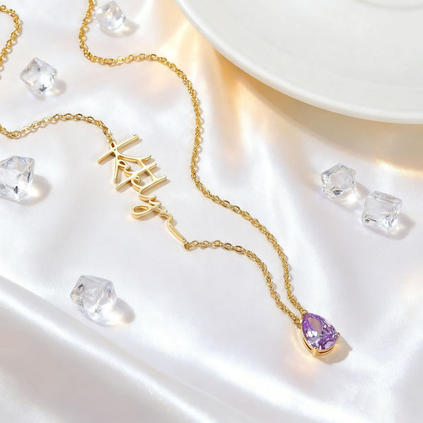  Personalized Script Name Necklace with Birthstone Charm - friendship necklace gift from Bestie Keepsake