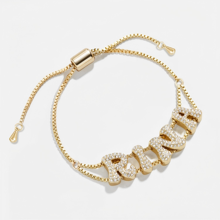  Custom Pavé Letter Slider Bracelet in Gold-Plated Copper - friendship necklace gift from Bestie Keepsake
