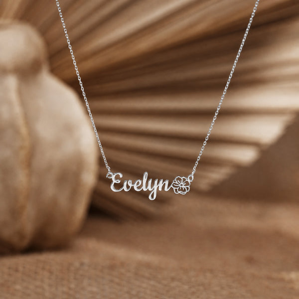  Script Name & Birth Flower Necklace Stainless Steel - friendship necklace gift from Bestie Keepsake