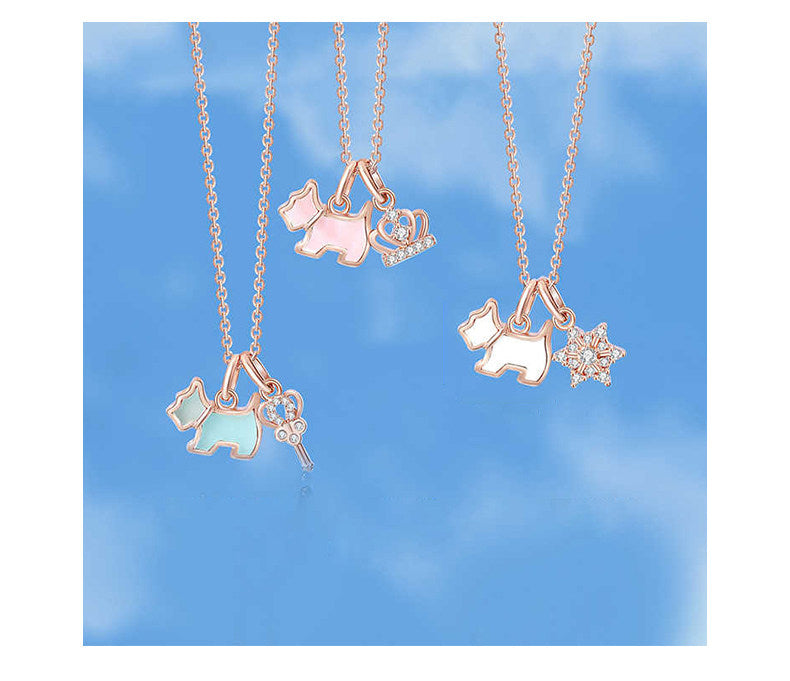  Playful Scottie Dog Charm Necklace in 18K Rose Gold over Sterling Silver - friendship necklace gift from Bestie Keepsake