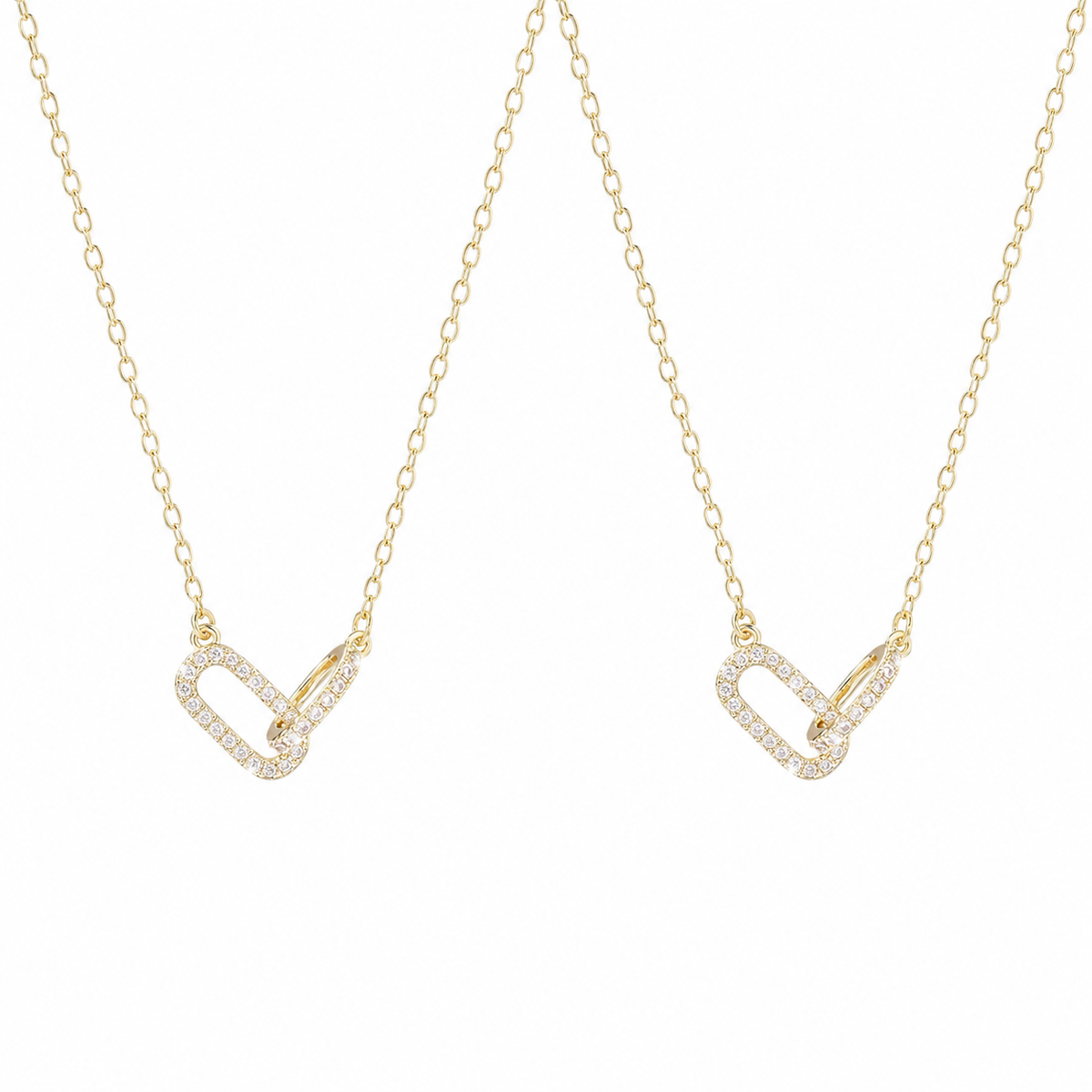  Pave Interlocking Paperclip Link Necklace - friendship necklace gift from Bestie Keepsake