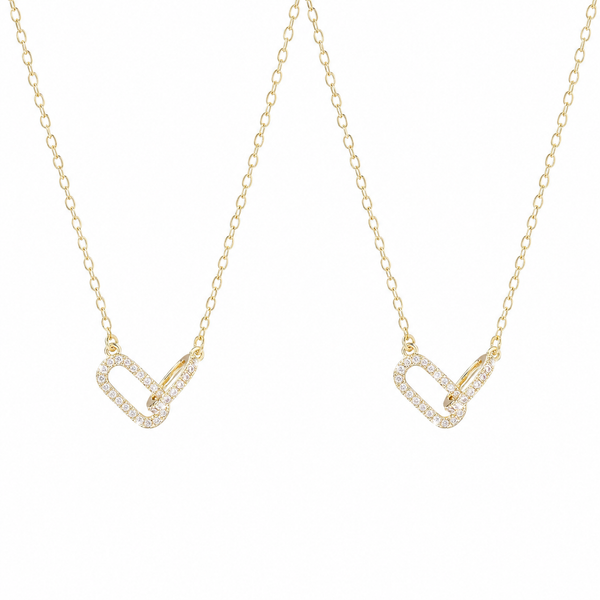  Pave Interlocking Paperclip Link Necklace - friendship necklace gift from Bestie Keepsake