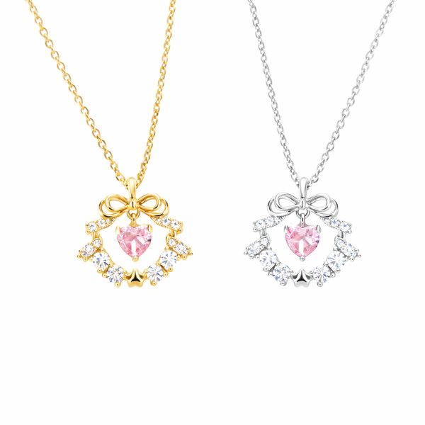  Sparkling Ribbon Heart Wreath Necklace - friendship necklace gift from Bestie Keepsake