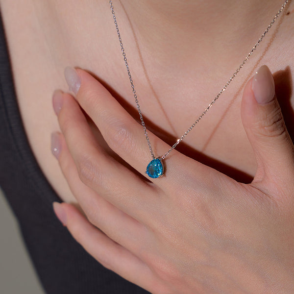  Teardrop Zircon Necklace in Sterling Silver - friendship necklace gift from Bestie Keepsake