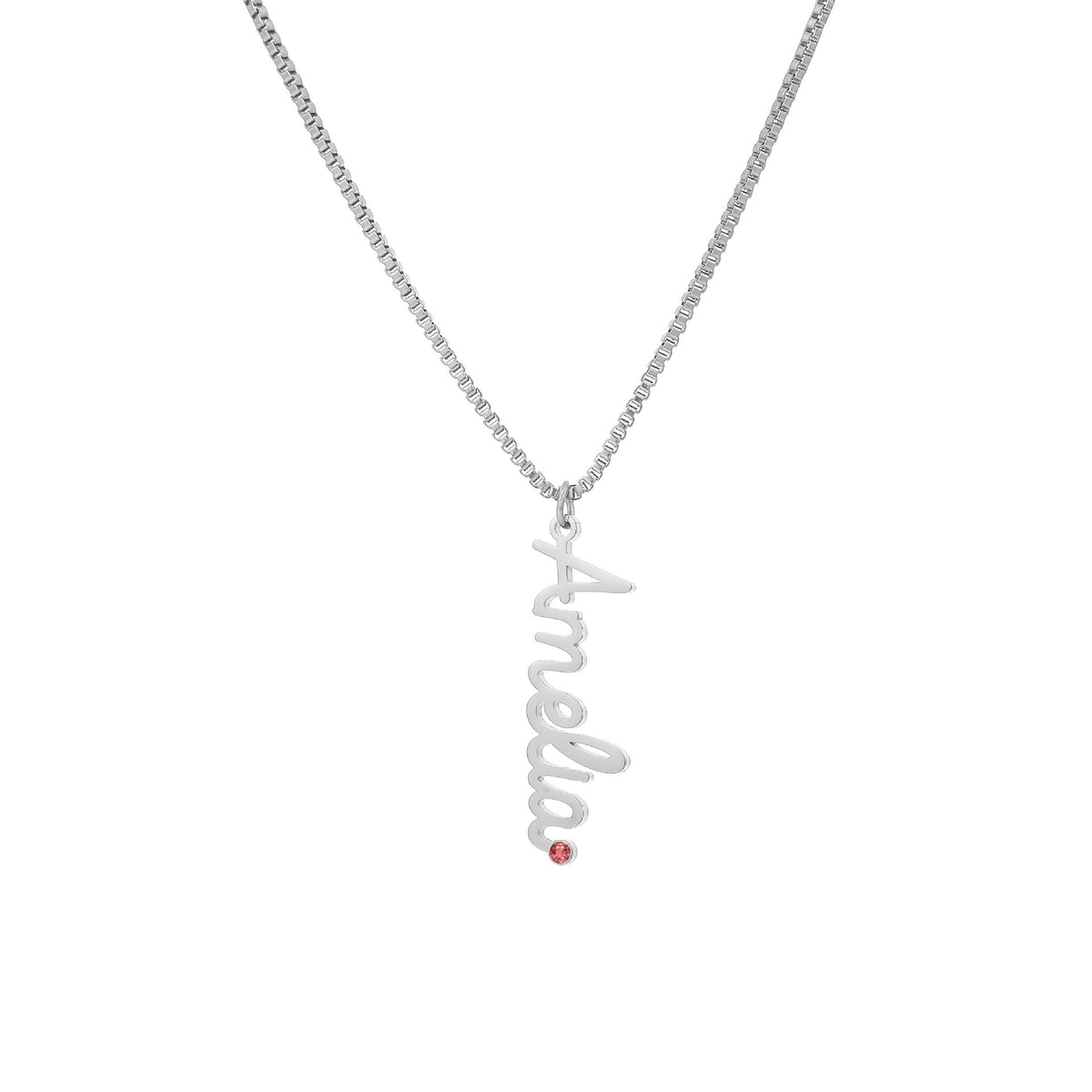  Vertical Script Name Birthstone Necklace in Stainless Steel - friendship necklace gift from Bestie Keepsake