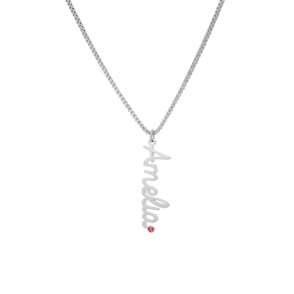  Vertical Script Name Birthstone Necklace in Stainless Steel - friendship necklace gift from Bestie Keepsake