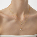  Star and Crescent Moon Layered Necklace in Brass - friendship necklace gift from Bestie Keepsake
