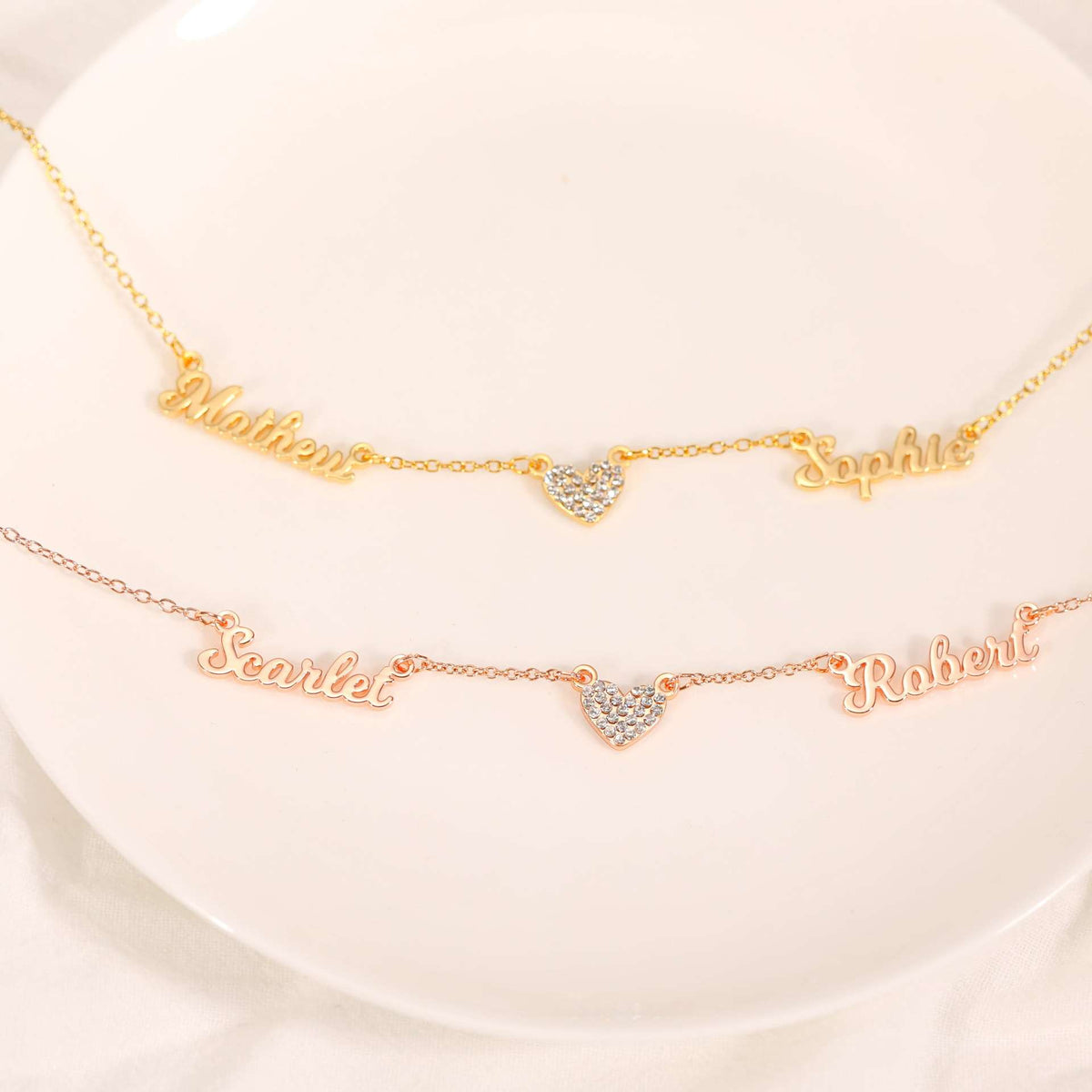  Script Multi-Name & Pave Heart Necklace in Stainless Steel - friendship necklace gift from Bestie Keepsake