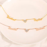  Script Multi-Name & Pave Heart Necklace in Stainless Steel - friendship necklace gift from Bestie Keepsake