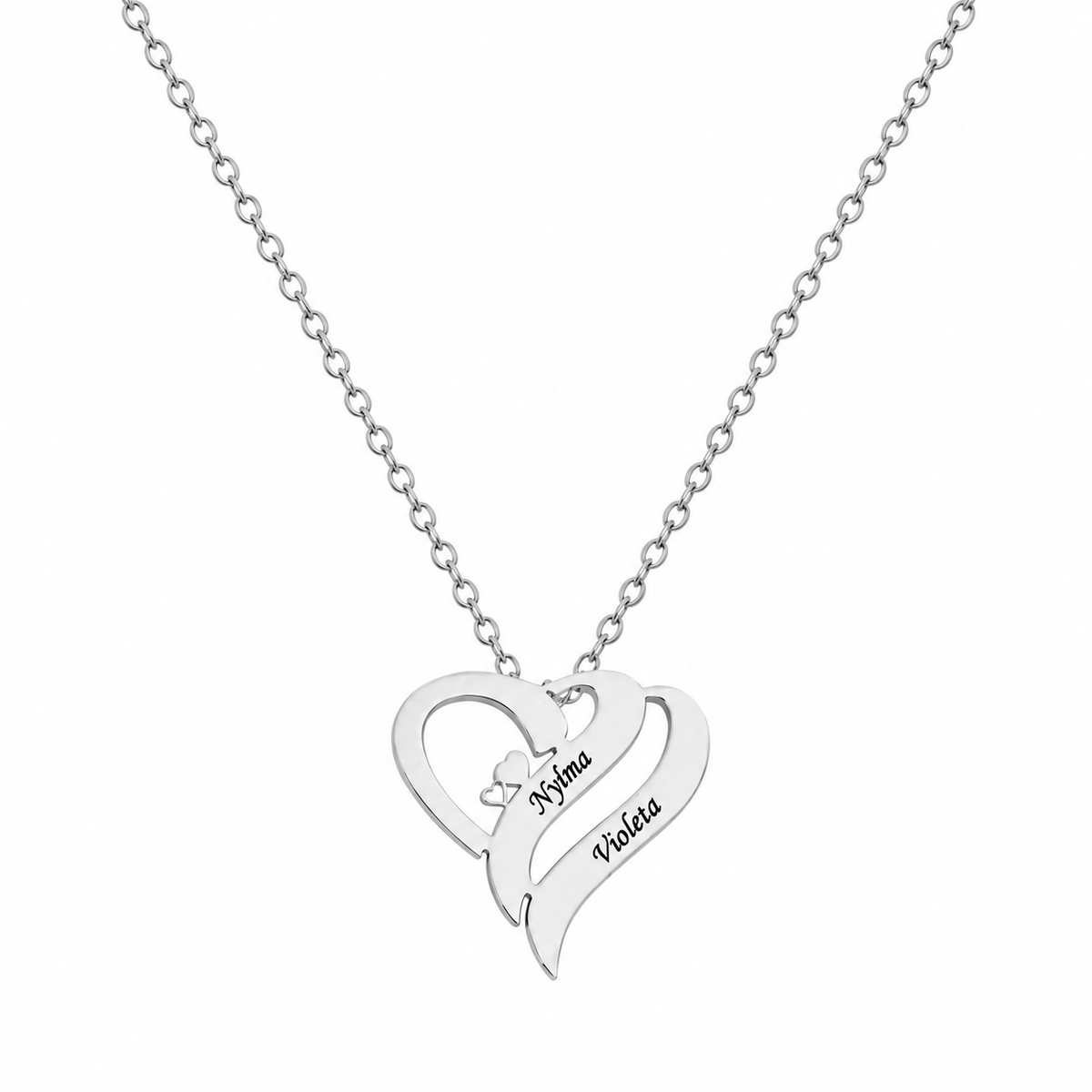  Interlocking Double Heart Engraved Necklace Stainless Steel - friendship necklace gift from Bestie Keepsake