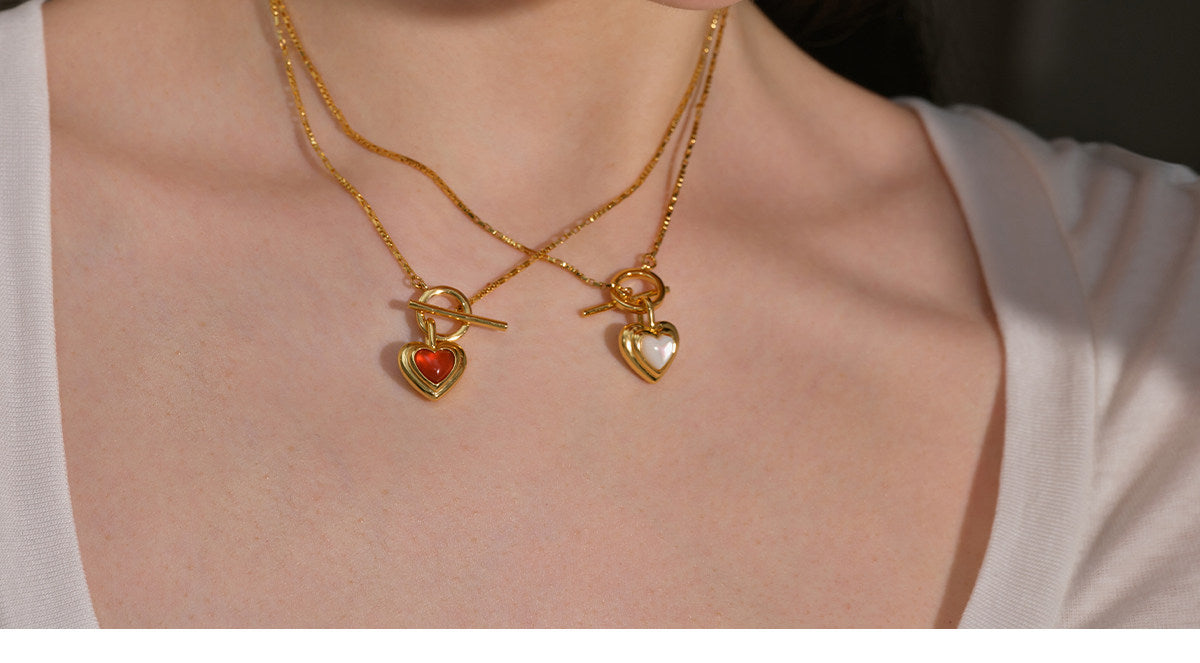  Heart Gravity Toggle Necklace with Natural Stone - friendship necklace gift from Bestie Keepsake
