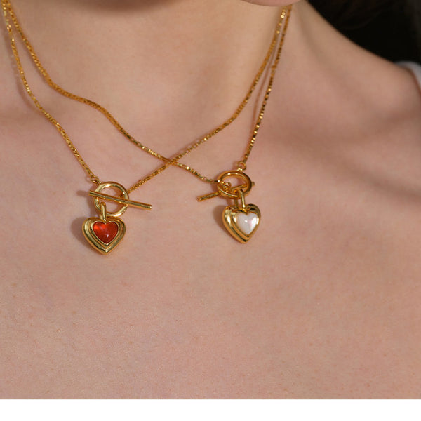  Heart Gravity Toggle Necklace with Natural Stone - friendship necklace gift from Bestie Keepsake