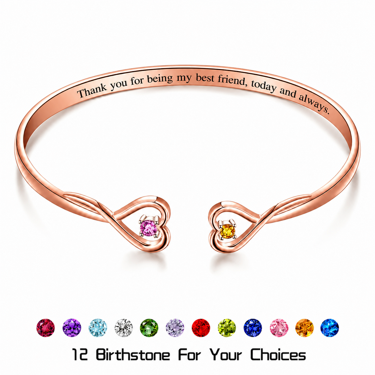  Double Heart Open Cuff Bracelet with Crystal - friendship necklace gift from Bestie Keepsake