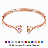  Double Heart Open Cuff Bracelet with Crystal - friendship necklace gift from Bestie Keepsake