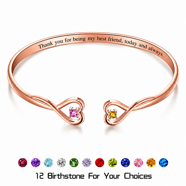  Double Heart Open Cuff Bracelet with Crystal - friendship necklace gift from Bestie Keepsake