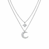  Star and Crescent Moon Layered Necklace in Brass - friendship necklace gift from Bestie Keepsake