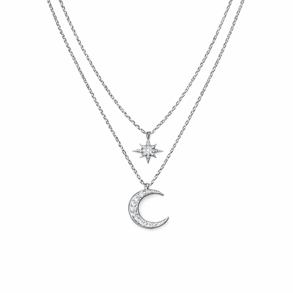  Star and Crescent Moon Layered Necklace in Brass - friendship necklace gift from Bestie Keepsake