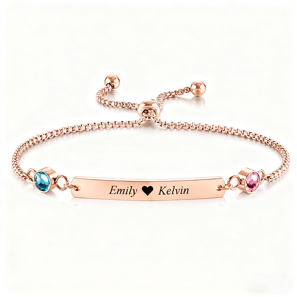  Birthstone Bar Adjustable Bracelet Stainless Steel - friendship necklace gift from Bestie Keepsake