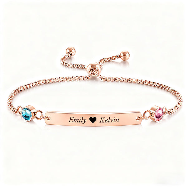  Birthstone Bar Adjustable Bracelet Stainless Steel - friendship necklace gift from Bestie Keepsake