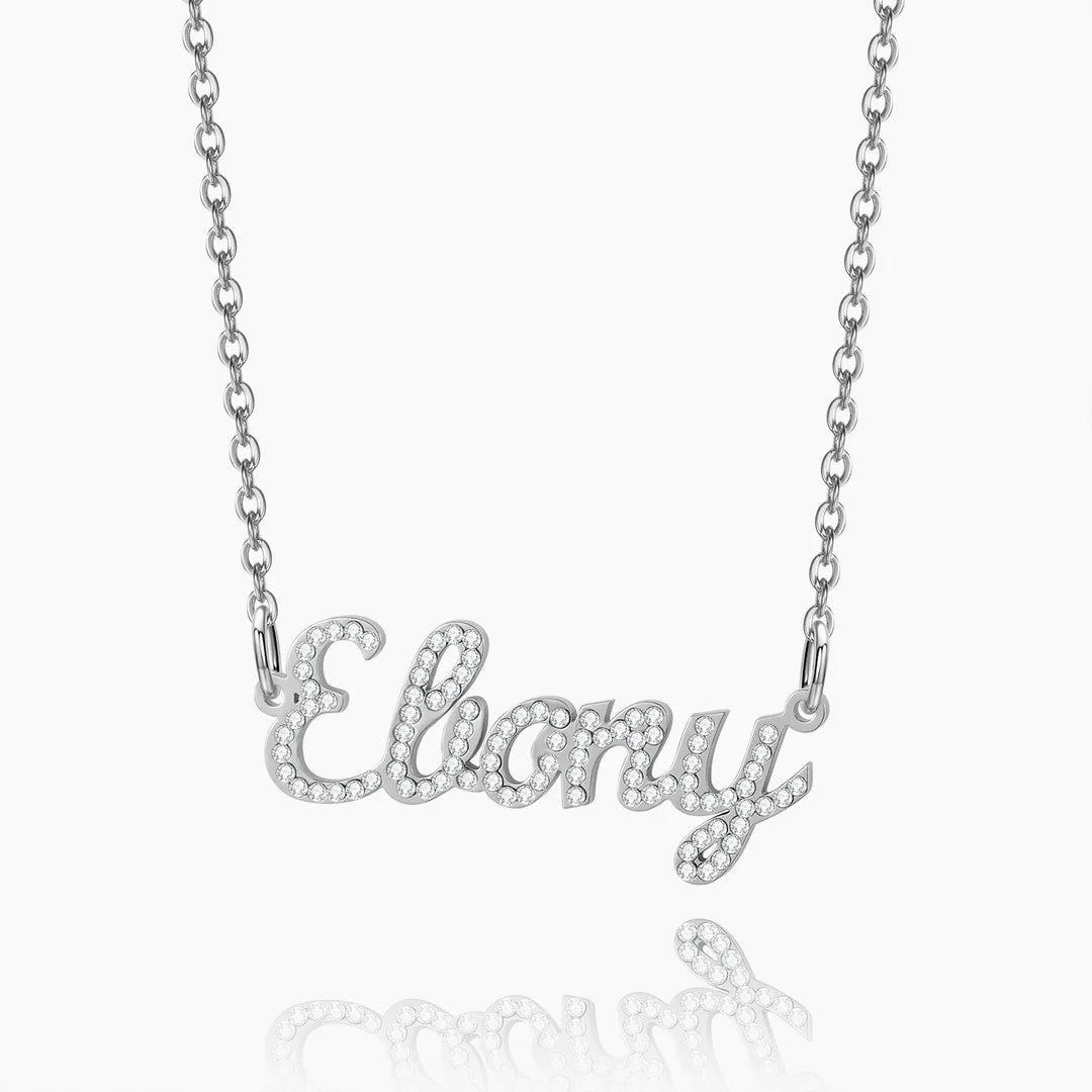  Crystalline Script Nameplate Necklace Stainless Steel - friendship necklace gift from Bestie Keepsake