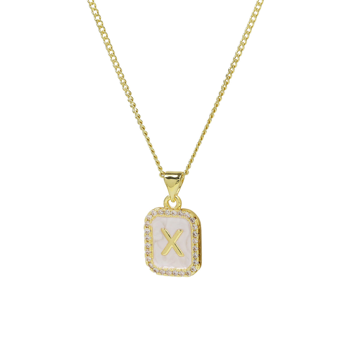  Iridescent Initial Rectangular Pendant Necklace - friendship necklace gift from Bestie Keepsake