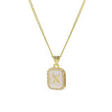  Iridescent Initial Rectangular Pendant Necklace - friendship necklace gift from Bestie Keepsake