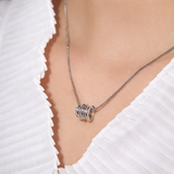  Ridged Barrel Pendant Necklace with Cubic Zirconia - friendship necklace gift from Bestie Keepsake