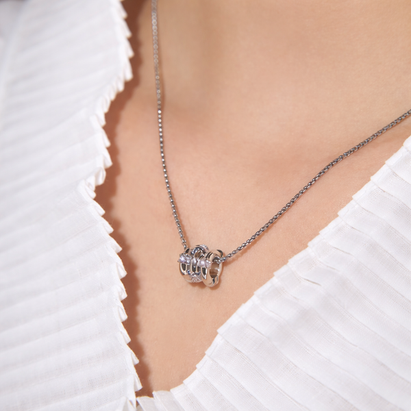  Ridged Barrel Pendant Necklace with Cubic Zirconia - friendship necklace gift from Bestie Keepsake