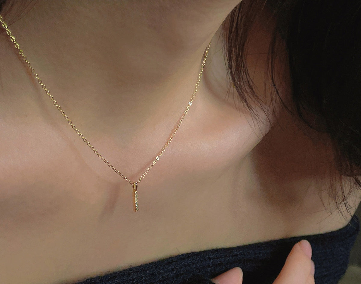  Pave Slender Bar Necklace in 925 Sterling Silver - friendship necklace gift from Bestie Keepsake