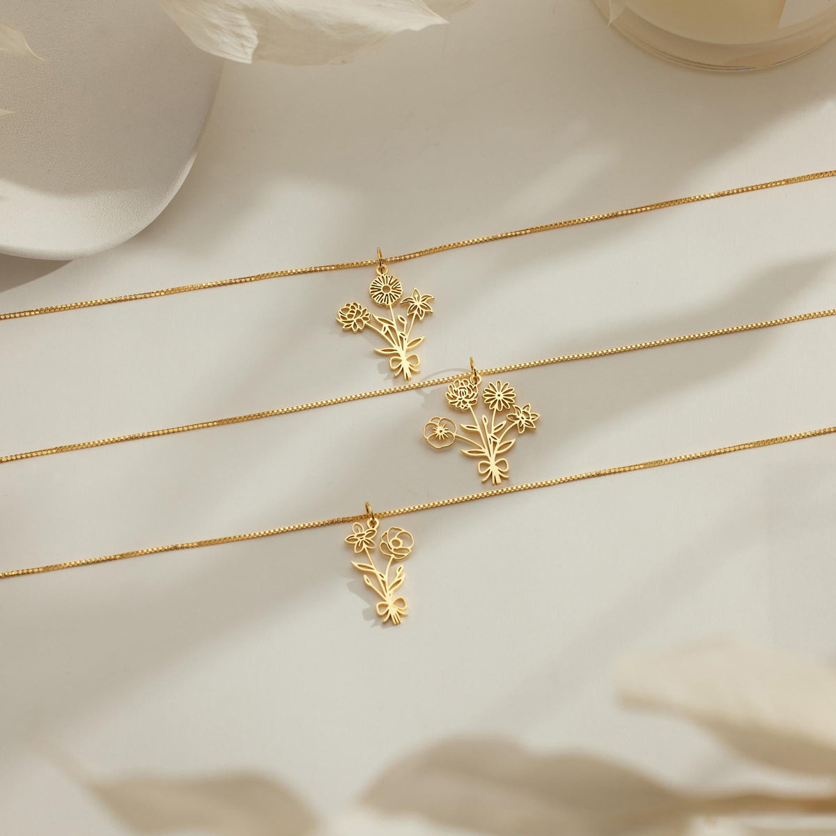  Custom Birth Flower Bouquet Necklace Stainless Steel - friendship necklace gift from Bestie Keepsake