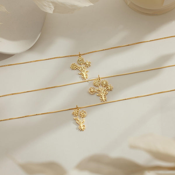  Custom Birth Flower Bouquet Necklace Stainless Steel - friendship necklace gift from Bestie Keepsake