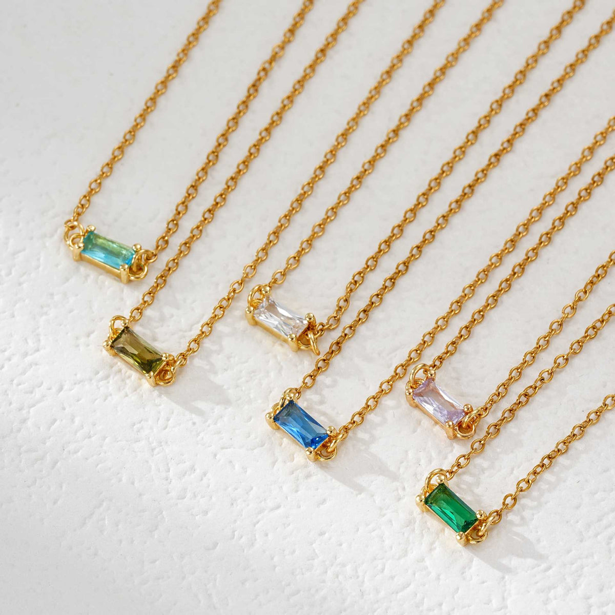  Baguette Cut Birthstone Necklace Stainless Steel - friendship necklace gift from Bestie Keepsake