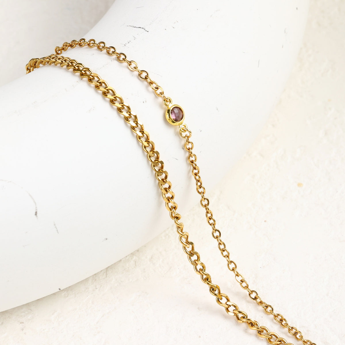  Layered Birthstone Chain Bracelet in Stainless Steel - friendship necklace gift from Bestie Keepsake