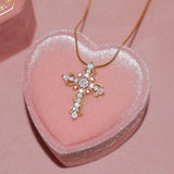  Ornate Zirconia Cross Pendant Necklace - friendship necklace gift from Bestie Keepsake